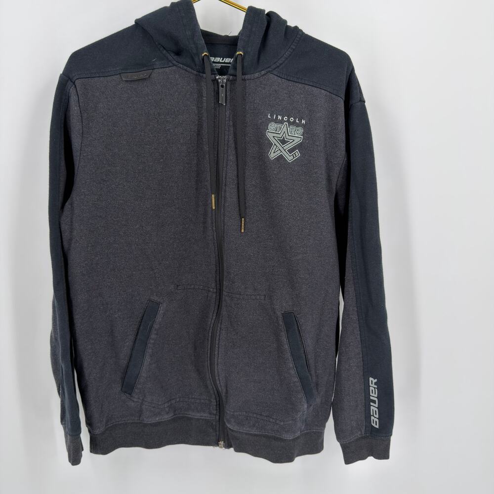 Bauer Lincoln Stars Hockey Full Zip Hoodie Modern Men Large Charcoal Grey‎ Black